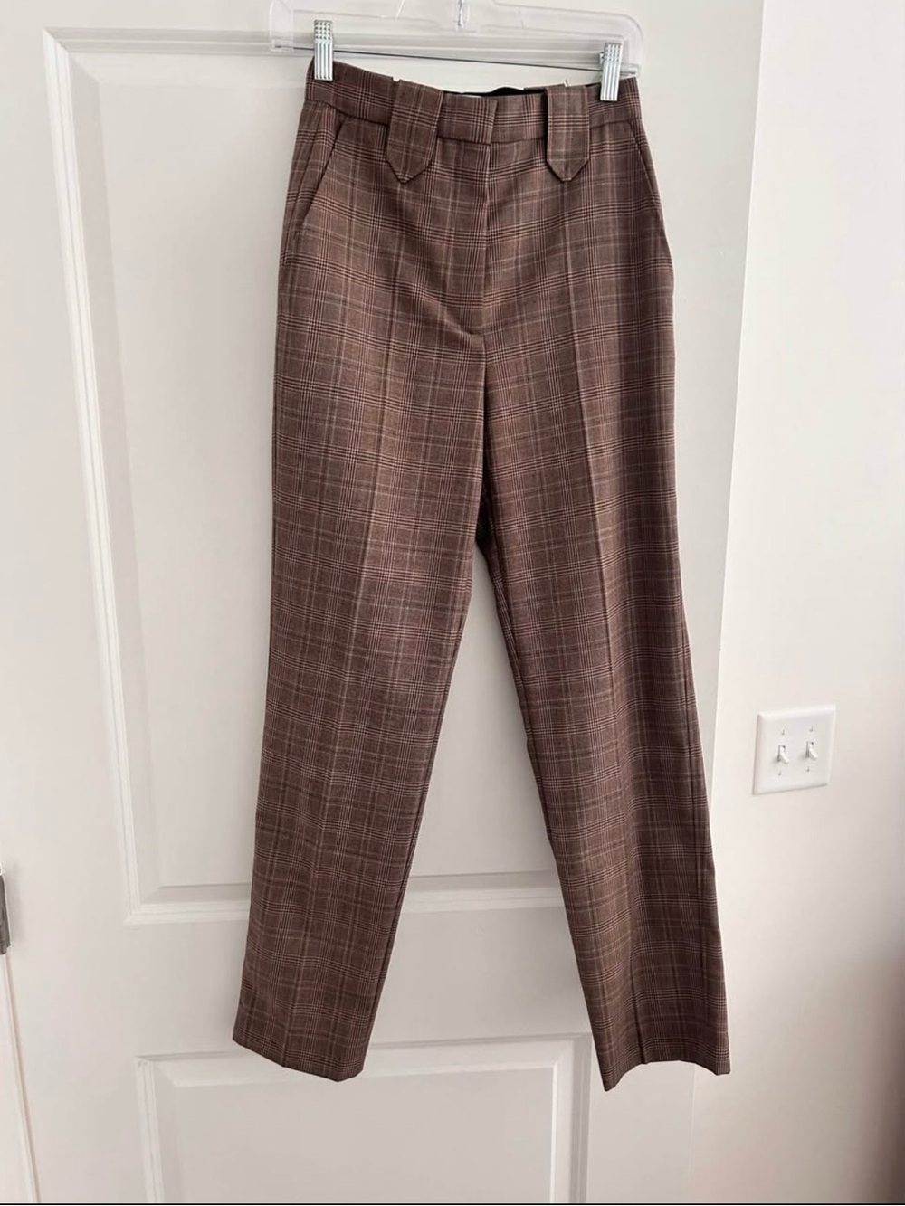 Brand new Sandro Paris Brown Plaid High-Waist Tailored Trousers